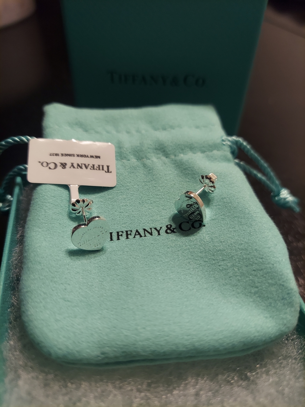 Tiffany & Co. Sterling Silver Heart Stud Earrings with Signature Blue Box - Picture 4 of 5